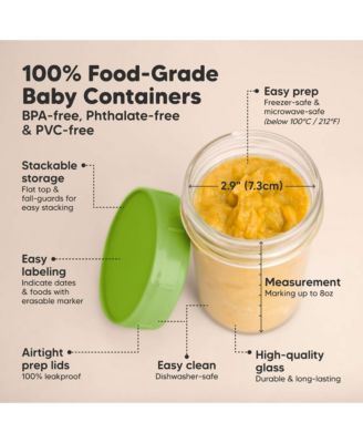 4pk Prep Baby Food Storage Containers, Leak-Proof, BPA Free Glass Baby Food Jars for Feeding