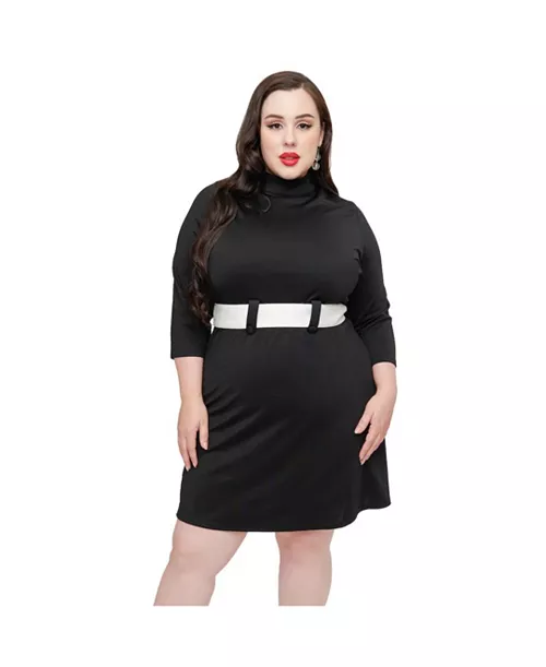 plus size belted a line mini dress