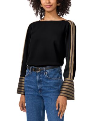 Vince Camuto - Women's Contrast Stripes Long-Sleeve Blouse