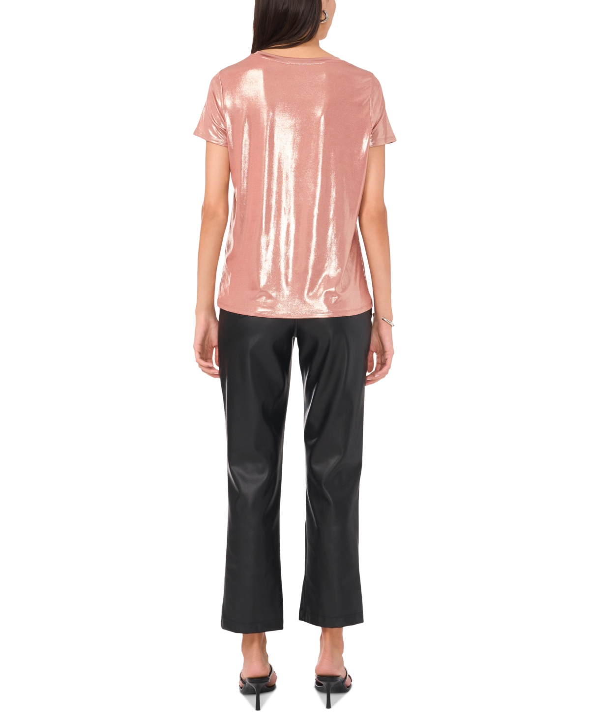 Vince Camuto Women's Metallic Short-Sleeve Crewneck Top