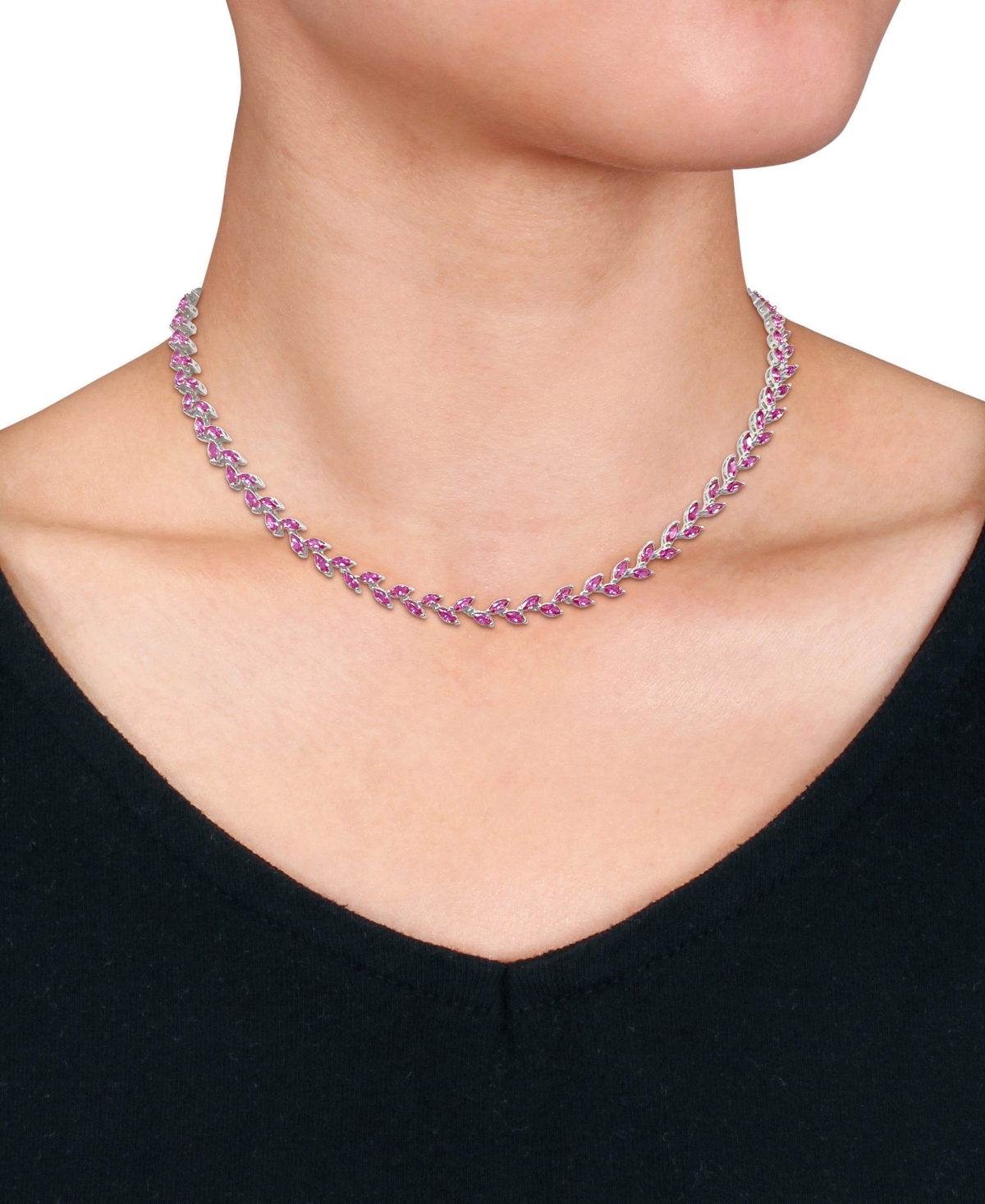 Macy's Lab-created Pink Sapphire Marquise Vine 17" Collar Necklace (29 Ct. T.w.) In Silver