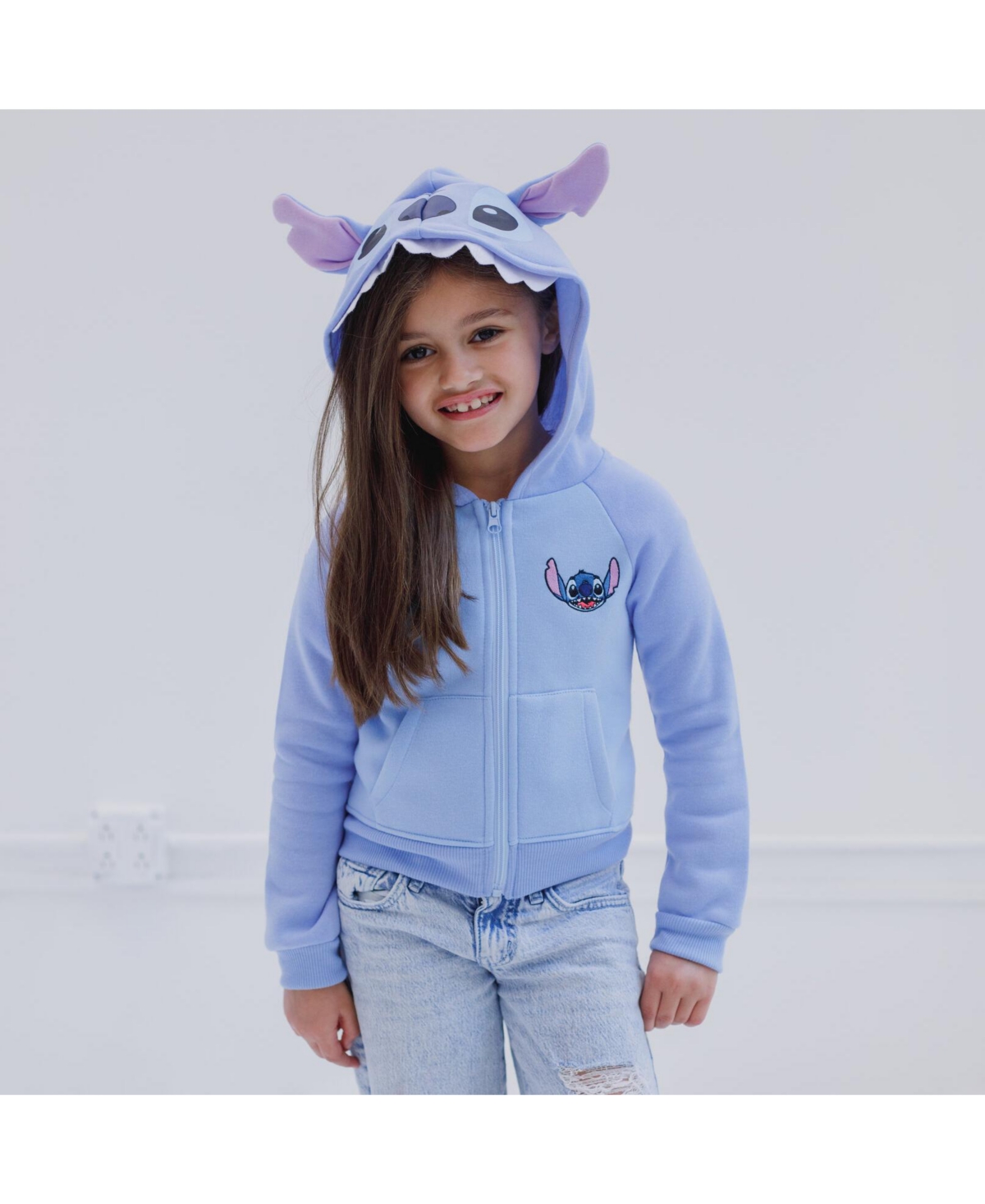 Disney Girls Lilo & Stitch French Terry Zip Up Cosplay Hoodie to