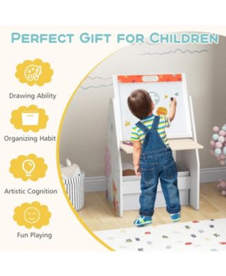 3 in 1 Kids Easel and Play Station Convertible with Chair and Storage Bins