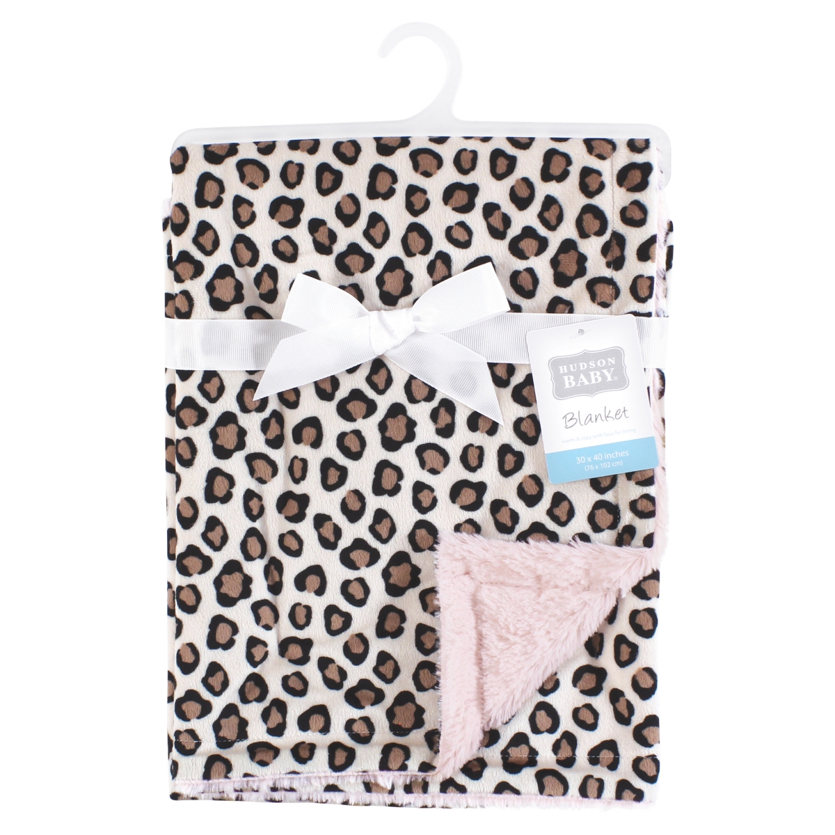 Hudson Baby Girls Plush Blanket with Furry Binding and Back, One Size - Leopard pink