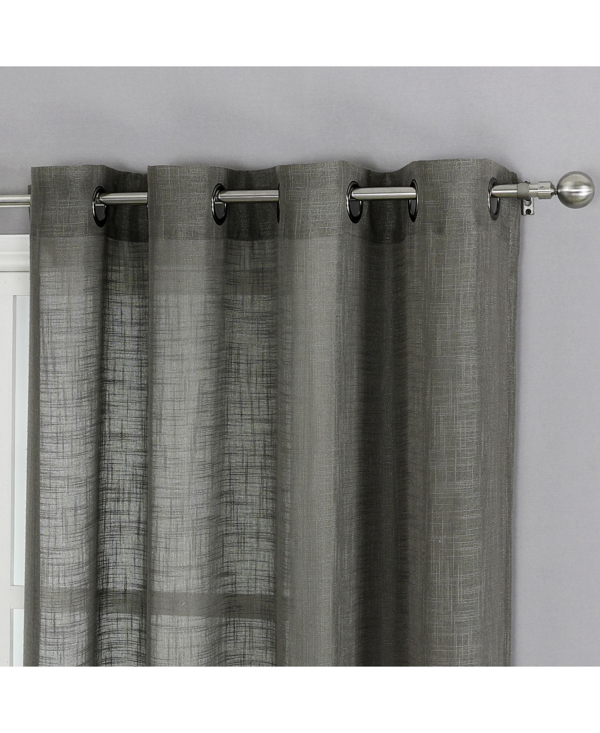 Kate Aurora Biscayne Bay Floral 4 Piece Coordinating Deluxe Flax Styled Sheer Grommet Top Curtains -- Charcoal