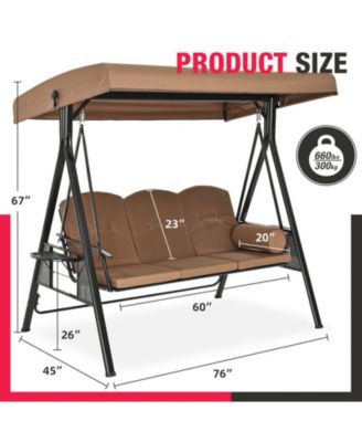 Outdoor Metal Patio Swing with Canopy and Cushions