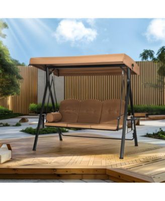 Outdoor Metal Patio Swing with Canopy and Cushions
