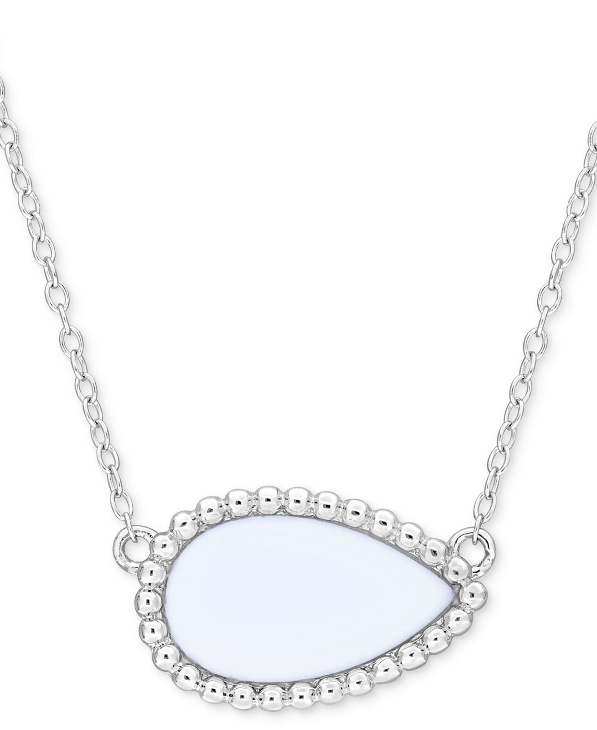 Macy's Black Agate Pear Bead Frame 17" Pendant Necklace In Sterling Silver (also In White Agate, Malachite, In White Agate