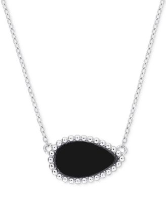 Macy's - Black Agate Pear Bead Frame 17" Pendant Necklace in Sterling Silver (Also in White Agate, Malachite, & Lapis)