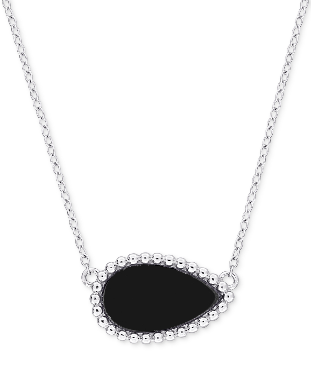 Macy's Black Agate Pear Bead Frame 17" Pendant Necklace In Sterling Silver (also In White Agate, Malachite, In Black Agate