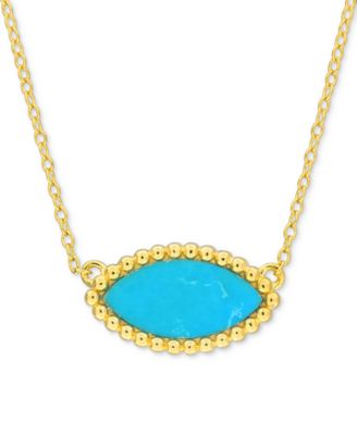 Chalcedony Bead-Framed Marquise 17" Pendant Necklace in 14k Yellow Gold Flash Plated Sterling Silver (Also in Lab-Created Turquoise)