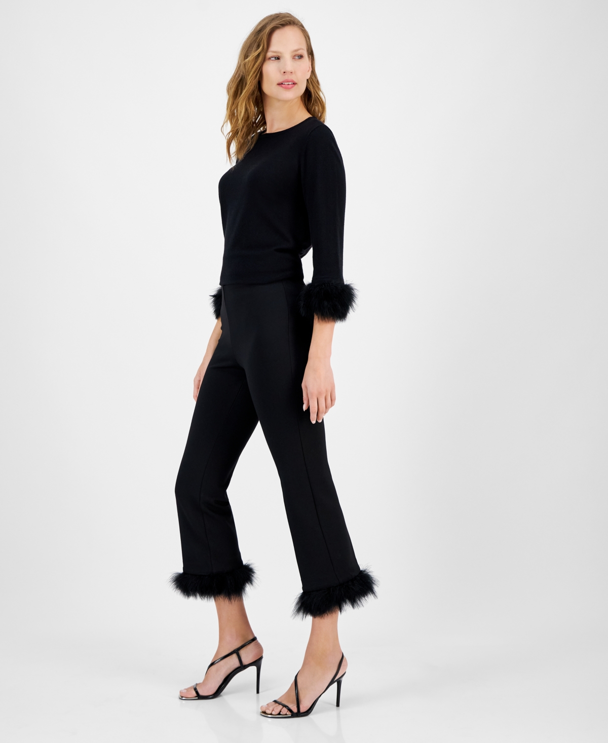 Anne Klein Womens Faux Fur Viscose Cropped Pants In Anne Black