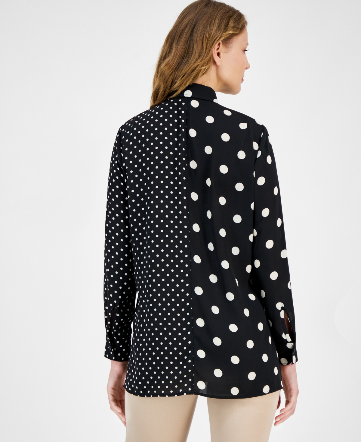 Shop Anne Klein Women's Mixed-dot-print Button-front Shirt In Anne Black,bright White