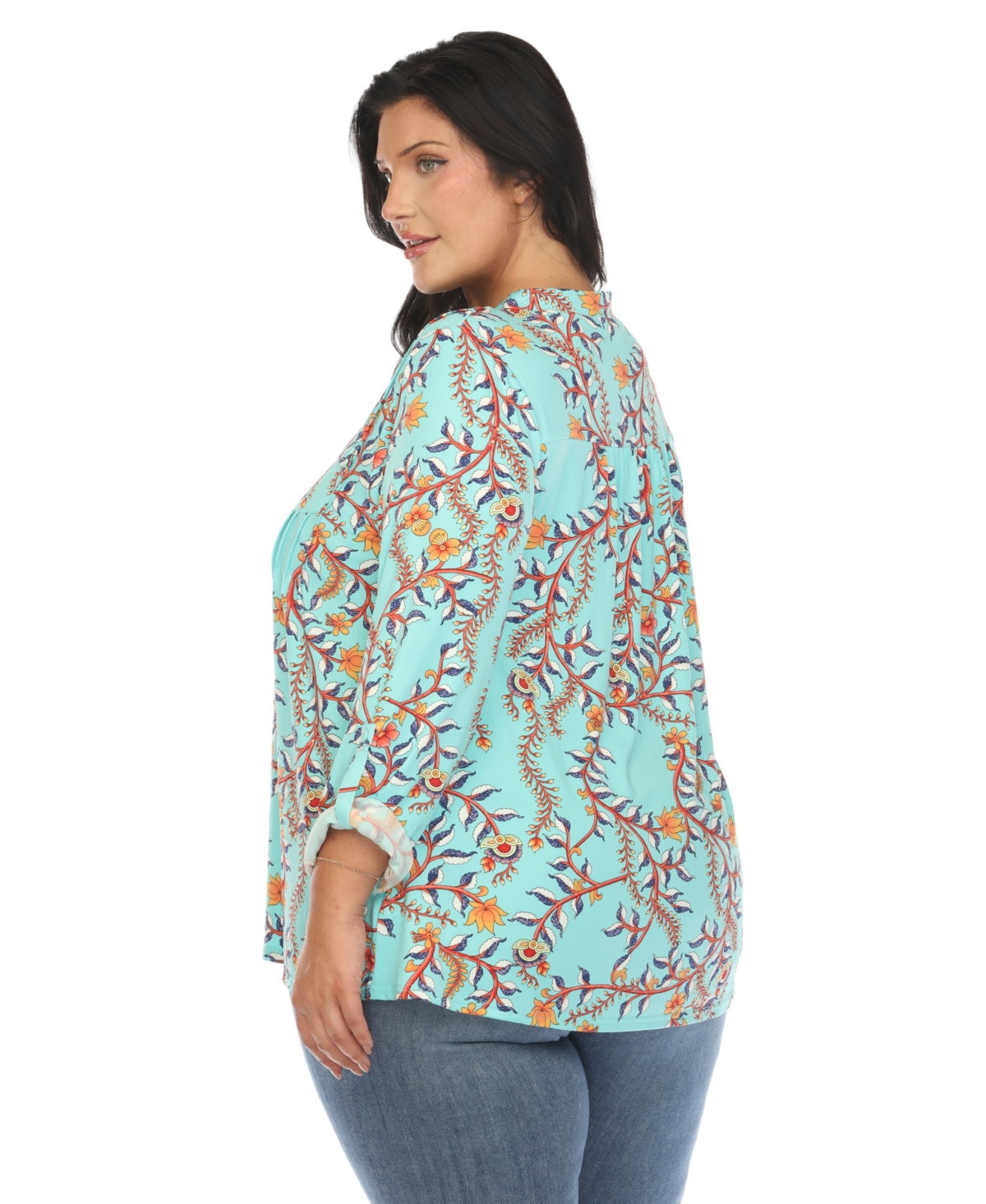 WHITE MARK PLUS SIZE PAISLEY BUTTON FRONT TUNIC TOP 
