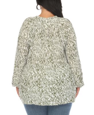 Plus Size Printed Peasant Knit Blouse