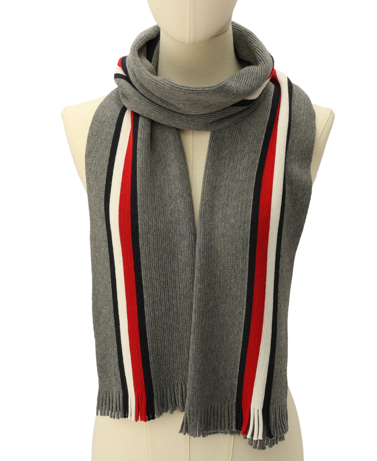 Tommy Hilfiger Men's Global Stripe Raschel Scarf In Medium Grey
