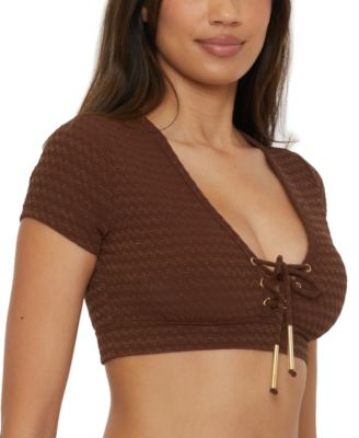Women's Glimmer Lace-Up Crop Swim Tee Top