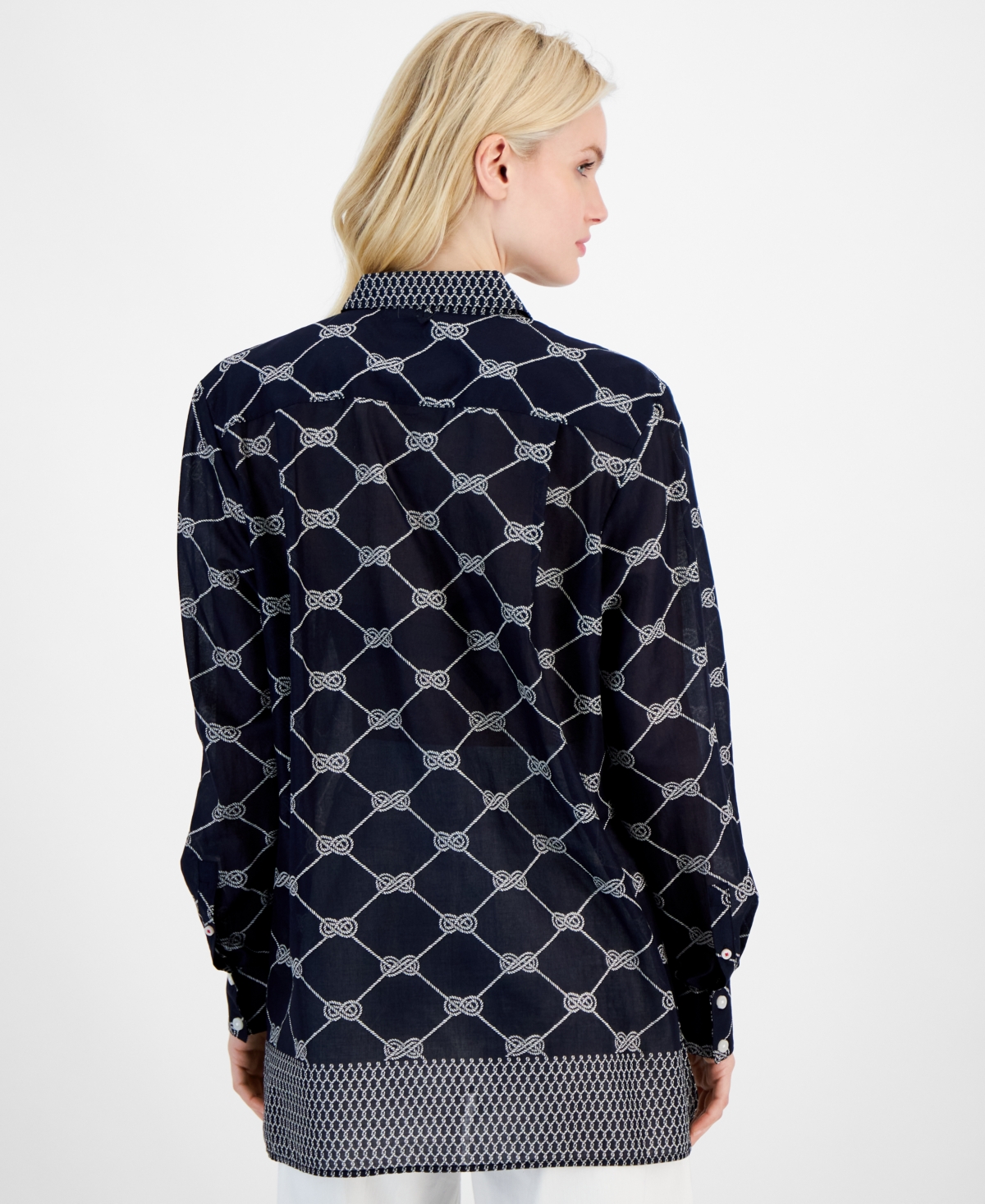 Nautica Jeans Women's Cotton Rope-Print Button-Front Shirt