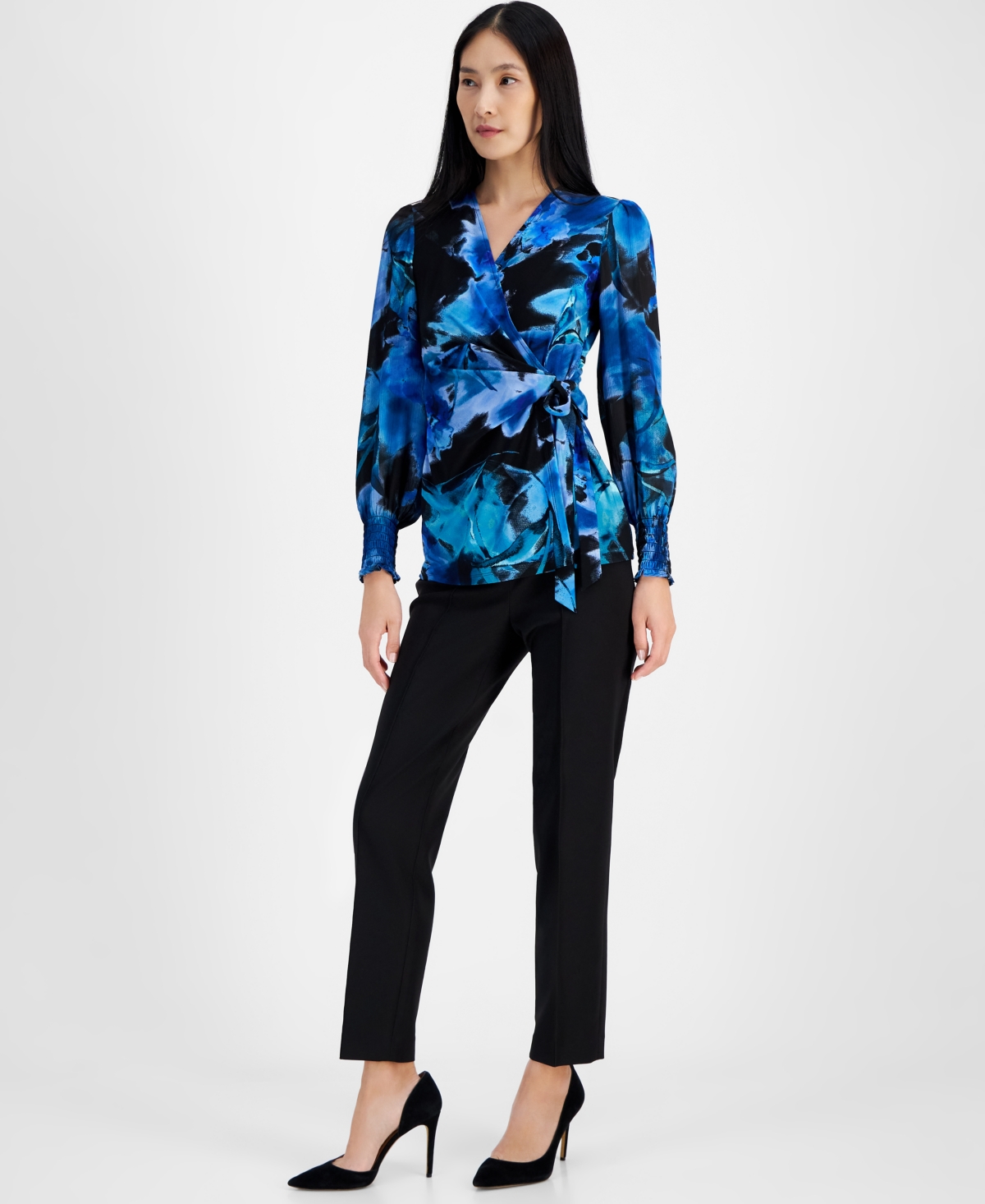 Anne Klein Petite Printed Faux-Wrap Blouse