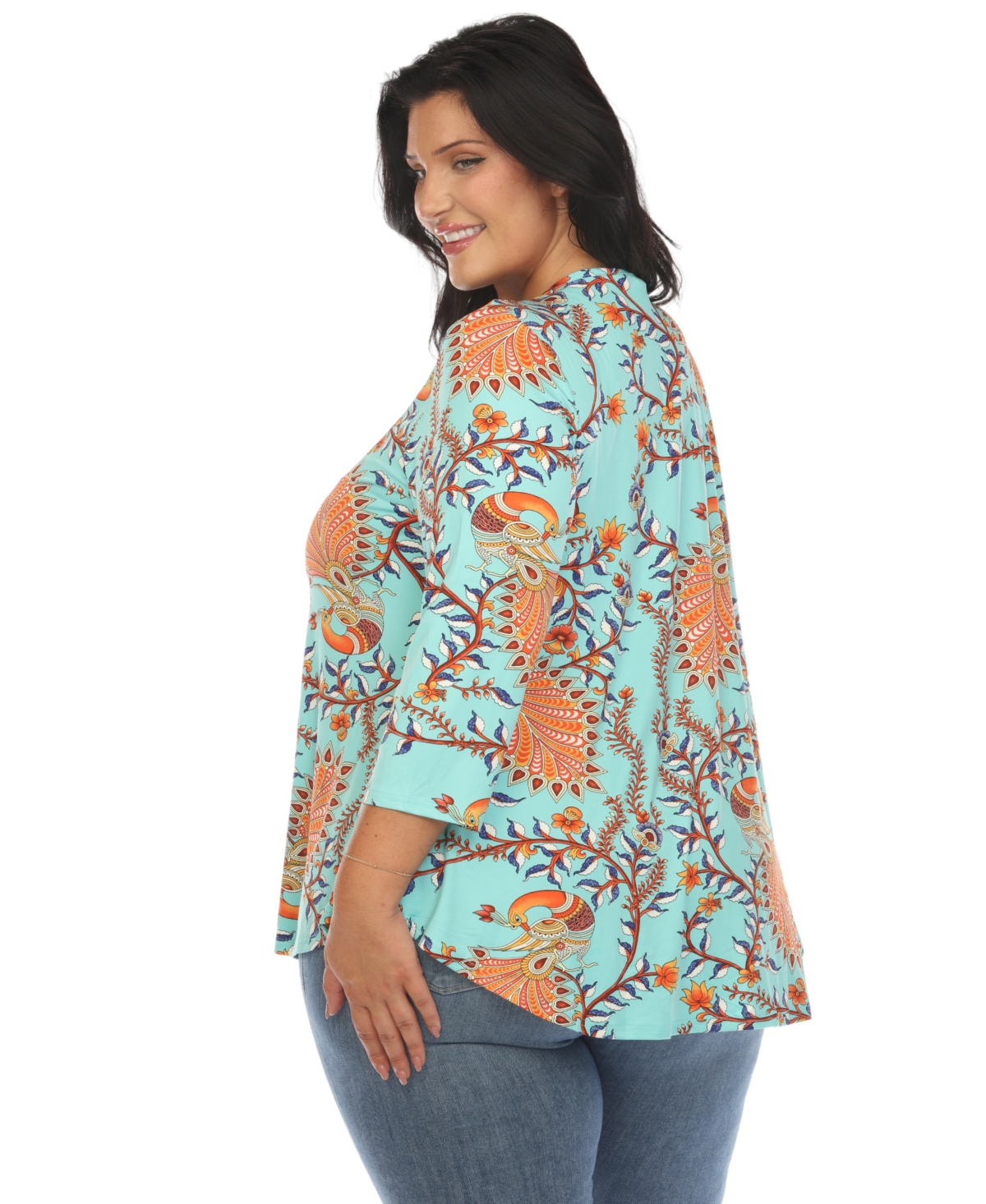 White Mark Plus Size Vibrant Boho Swing Top In Mint