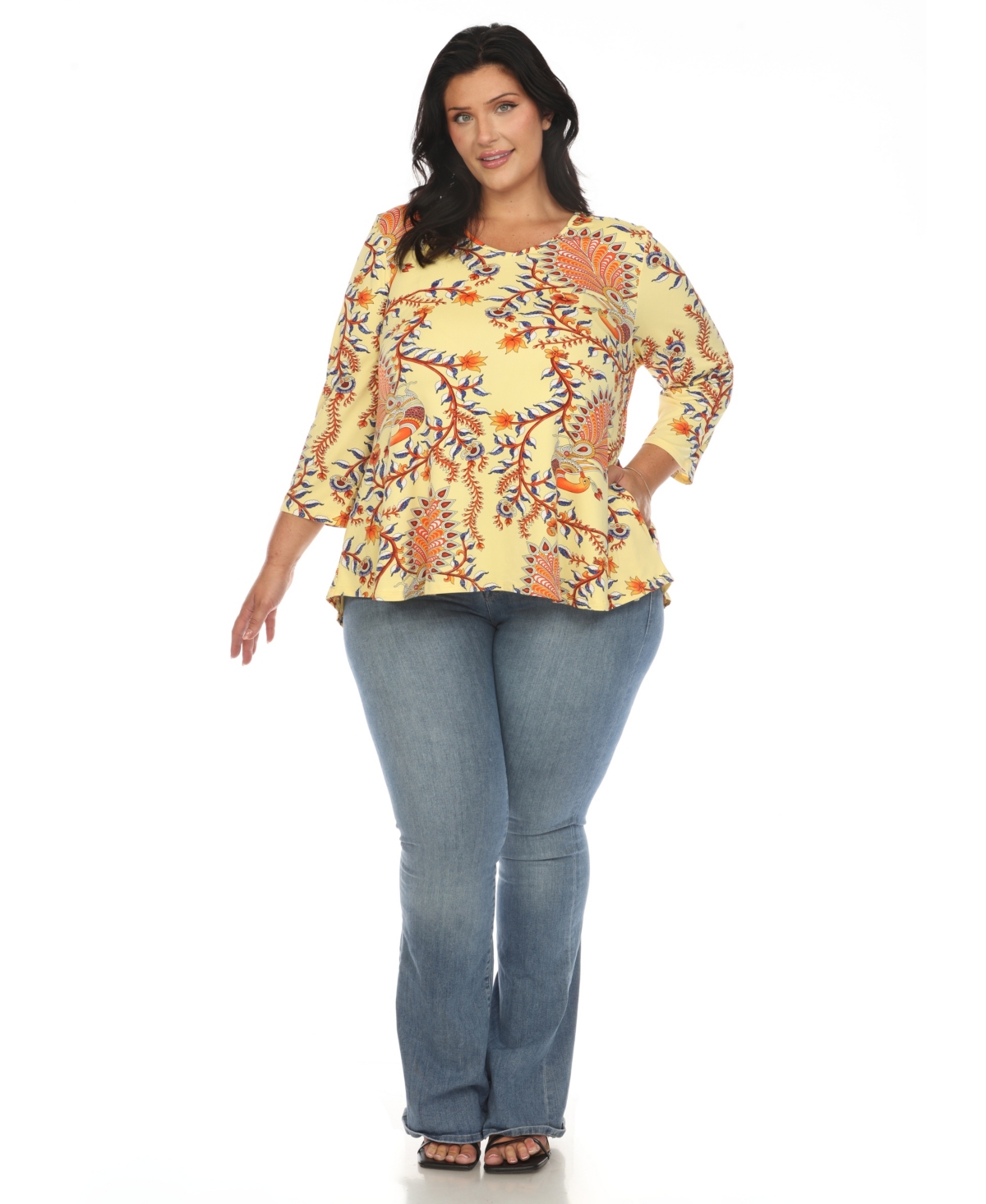 White Mark Plus Size Vibrant Boho Swing Top In Yellow