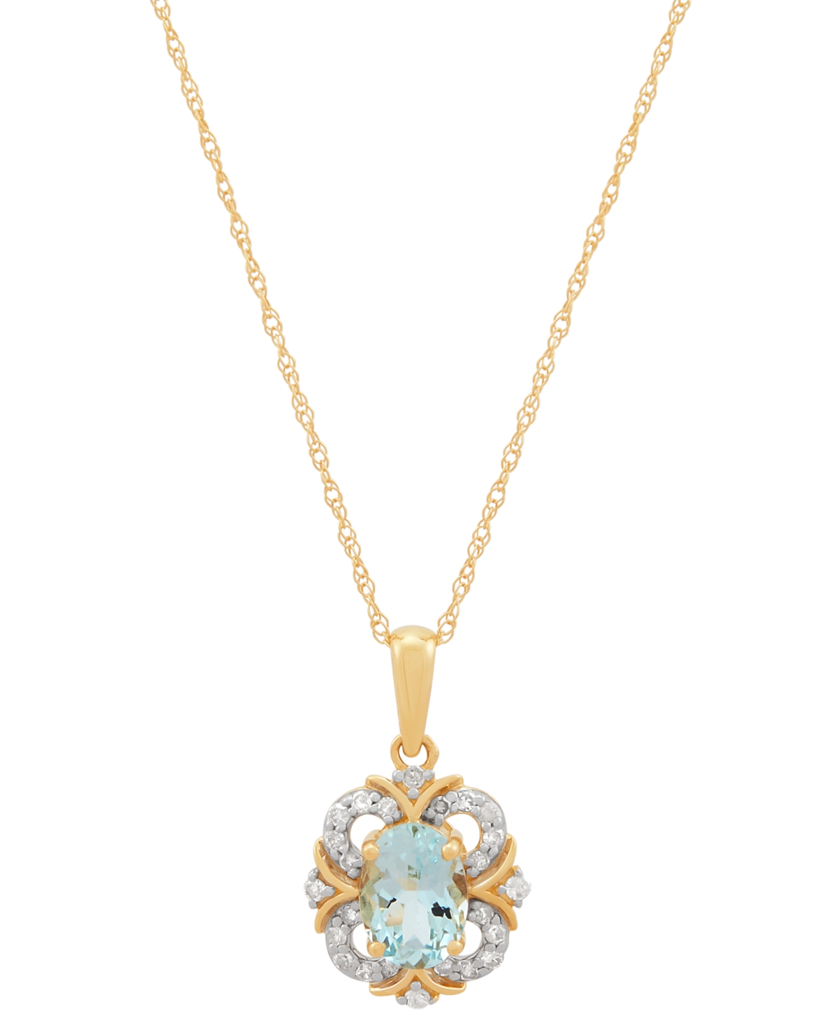 MACY'S AQUAMARINE (5/8 CT. T.W.) & DIAMOND (1/8 CT. T.W.) FANCY HALO 18" PENDANT NECKLACE IN 14K GOLD 