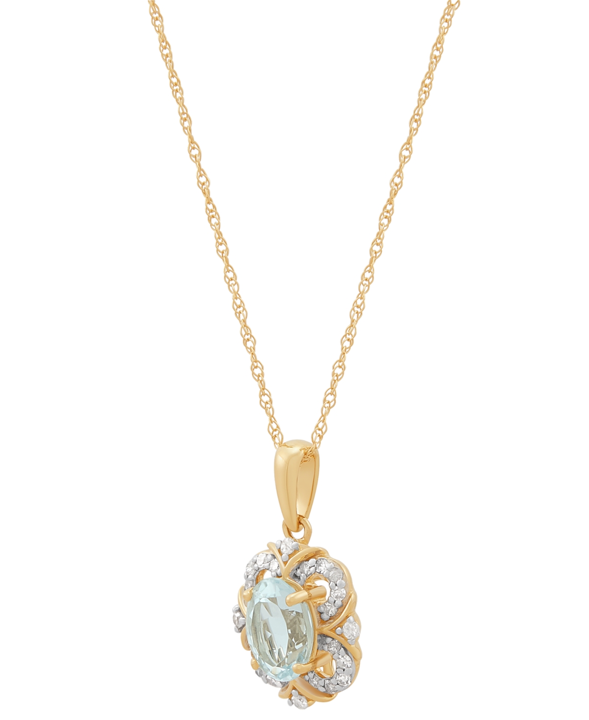 MACY'S AQUAMARINE (5/8 CT. T.W.) & DIAMOND (1/8 CT. T.W.) FANCY HALO 18" PENDANT NECKLACE IN 14K GOLD 