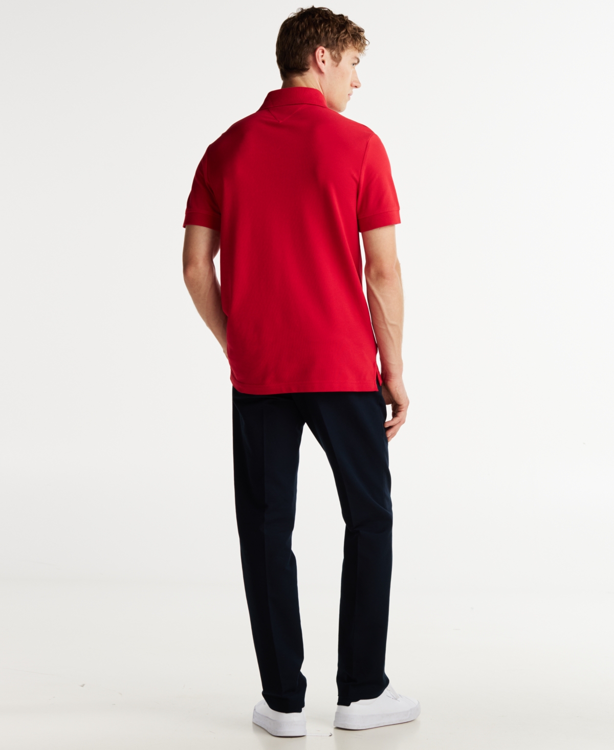 Shop Tommy Hilfiger Men's Short Sleeve Embroidered Chest Stripe Polo Shirt In Medium Red
