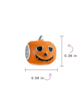 Halloween Heart Eyes Orange Pumpkin Charm Bead Enamel Sterling Silver