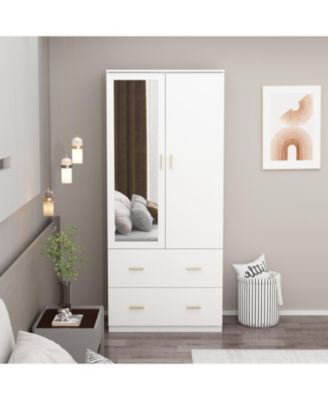 2-Door Armoires and Drawers with Mirror and Storage Shelves