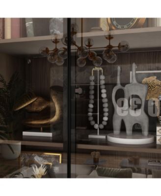 10-Shelf Bookshelf With Glass Doors, LED Lights, Drawers