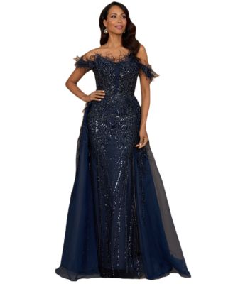 Women's Illusion Neck, Long Bell Sleeve Gown