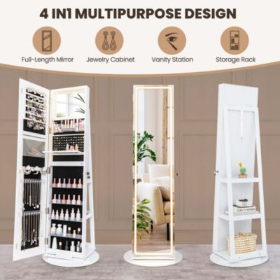360° Swivel Jewelry Cabinet Organizer 3-Color LED Mirror with Built-in Lights