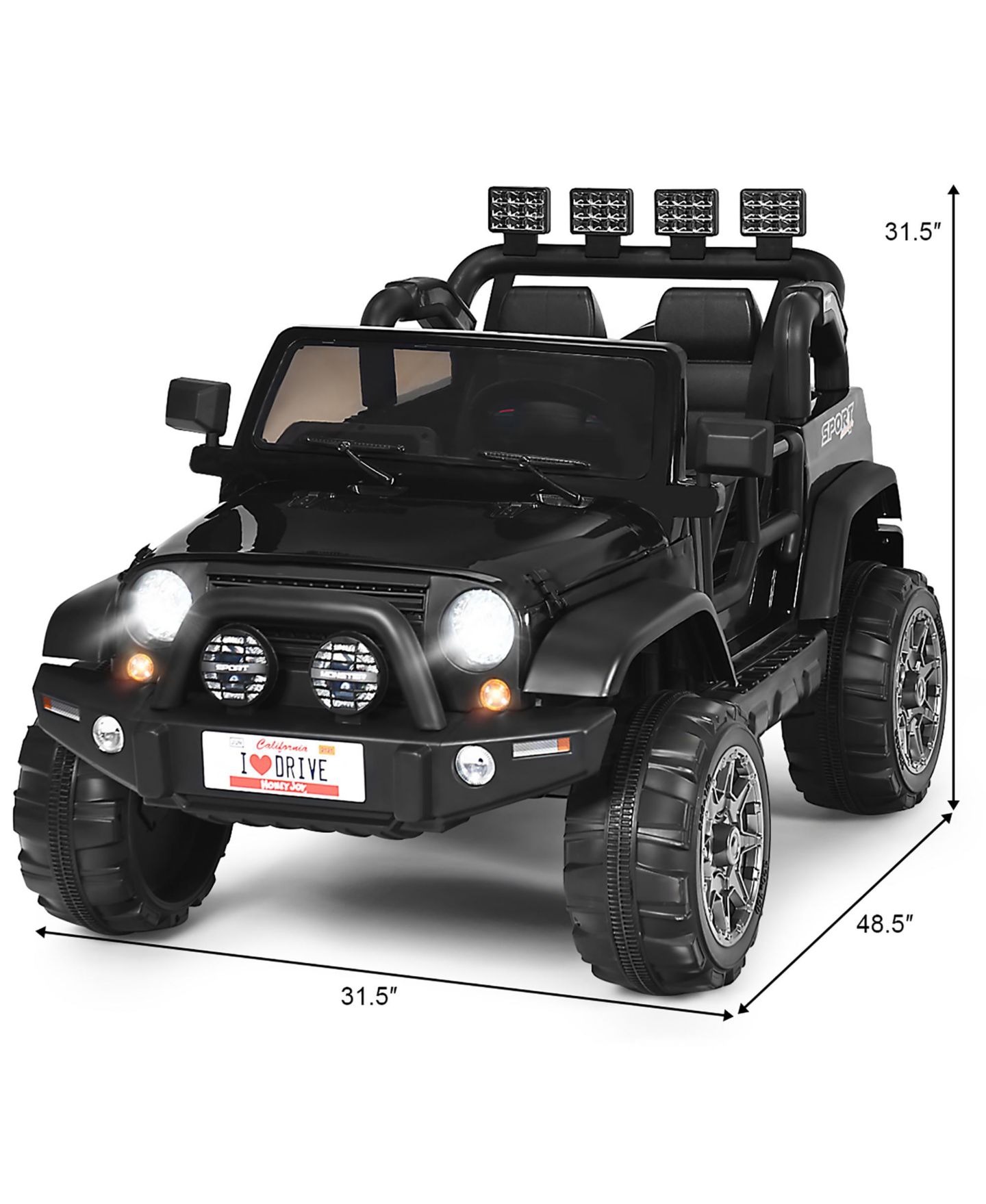 Детская игрушка Costway 12V 2-Seater Remote Control Ride-On Truck, 110 lb. Capacity, Ages 3+, цвет: Чёрный — фото 3
