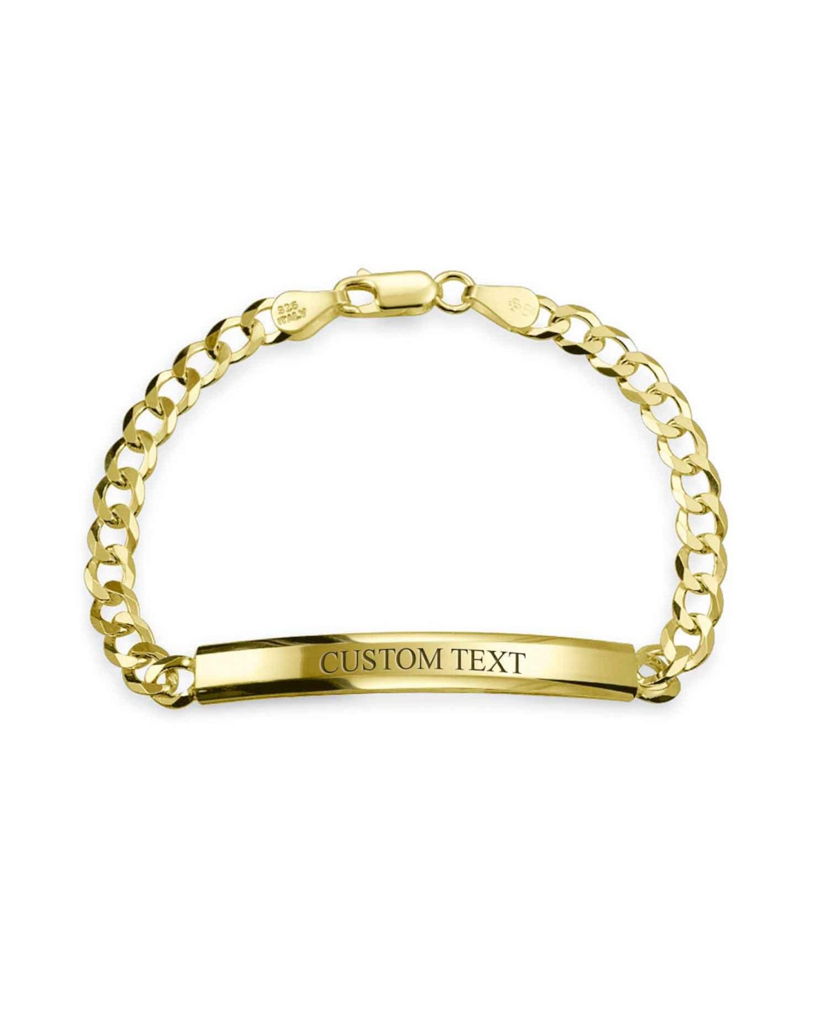 Bling Jewelry Bar Name Plated identification Id Bracelet For Men 5 Mm Miami Cuban Curb Link Chain Link 180 Gauge .925 14K Yellow Gold Plated Sterling