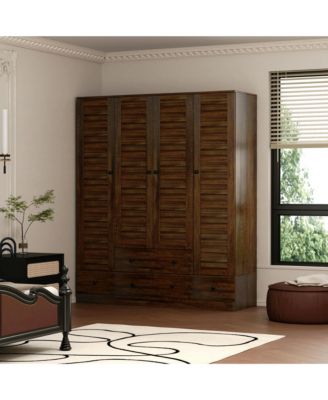  Wood   4 Shutter Doors   Drawers & Hanging Rod  Freestanding Bedroom Armoire