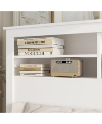 White Bookcase Headboard With Strong Storage And LED Light