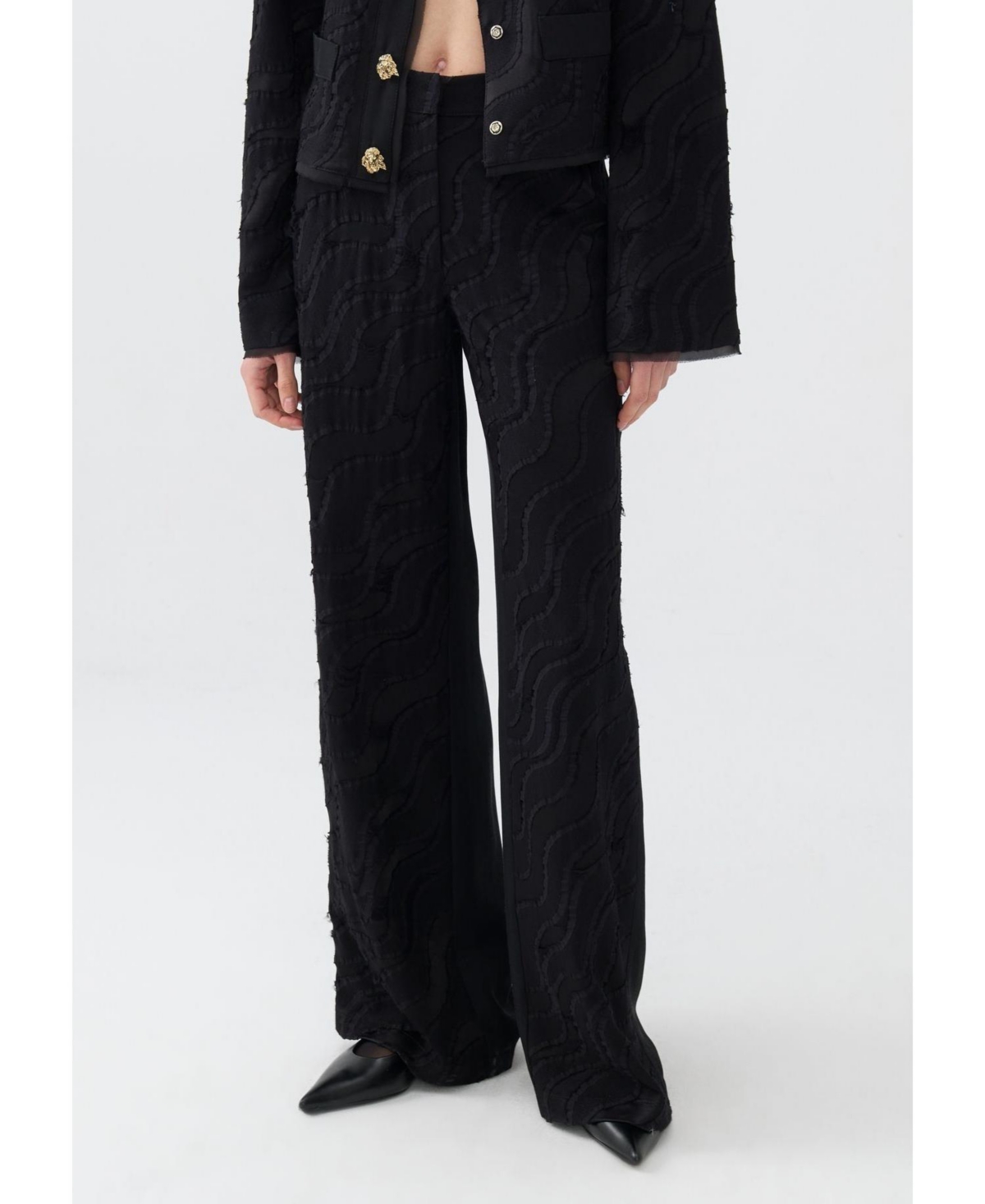 Women's Jacquard Wide Leg Pants - Black