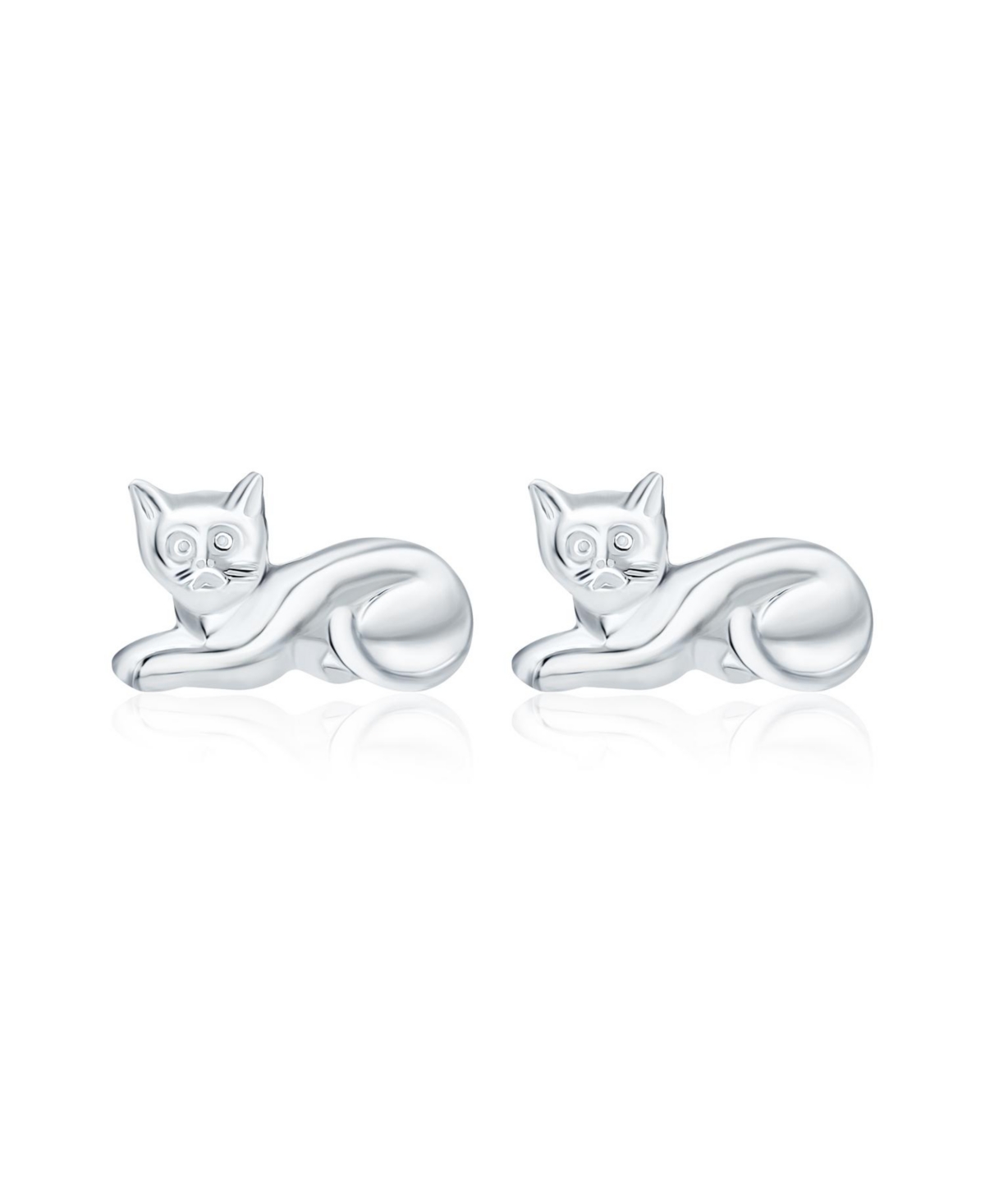 Bling Jewelry Cute Sweet Animal Pet Sitting Laying Kitten Kitty Curious Cat Stud Earrings Polished Shinny .925 Sterling Silver
