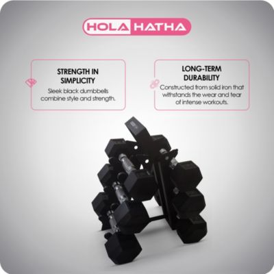 Hexagonal Dumbbell Free Hand Weight Set w/ Rack, 5, 8, & 10 Lbs, Black