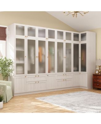Tempered Glass Doors Big Armoires Wardrobe with Hanging Rods