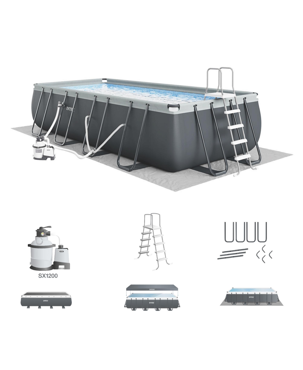 18' x 9' x 52&#x22; Ultra Xtr Rectangular Frame Swimming Pool Set with Pump - Gray