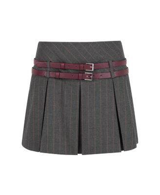 Women's Double Belted Pleated Mini Skirt