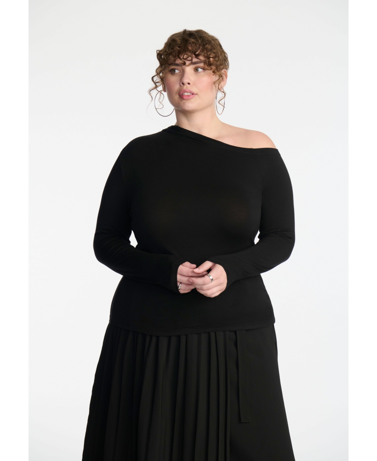 Eloquii Plus Size Asymmetrical Neck Drape Top