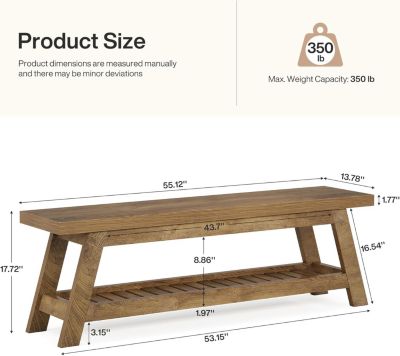 55" Wood Entryway Bench with Shoe Storage, Large 2-Tier Narrow Hallway Foyer Seating Bench