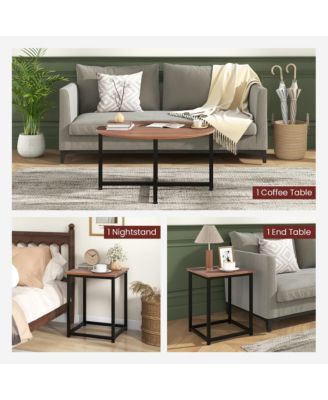 Round Nesting Table Set of 3 Modern/Farmhouse Coffee Table w/2 End Tables Walnut & Black