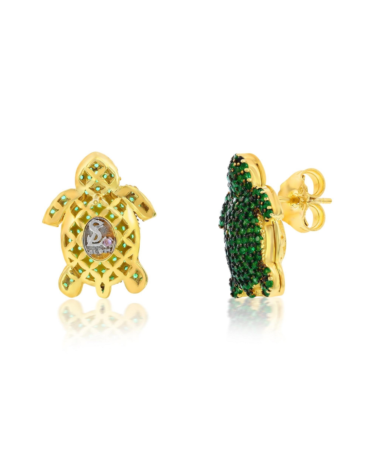 Suzy Levian New York Suzy Levian Yellow Sterling SilverCubic Zirconia Turtle Earrings - Green