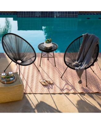 3-Piece All-Weather Patio Acapulco Bistro Furniture Set w/ Rope, Glass Top Table