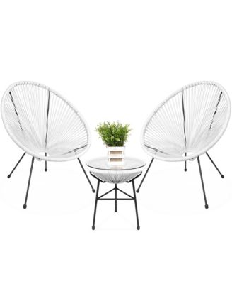 3-Piece All-Weather Patio Acapulco Bistro Furniture Set w/ Rope, Glass Top Table