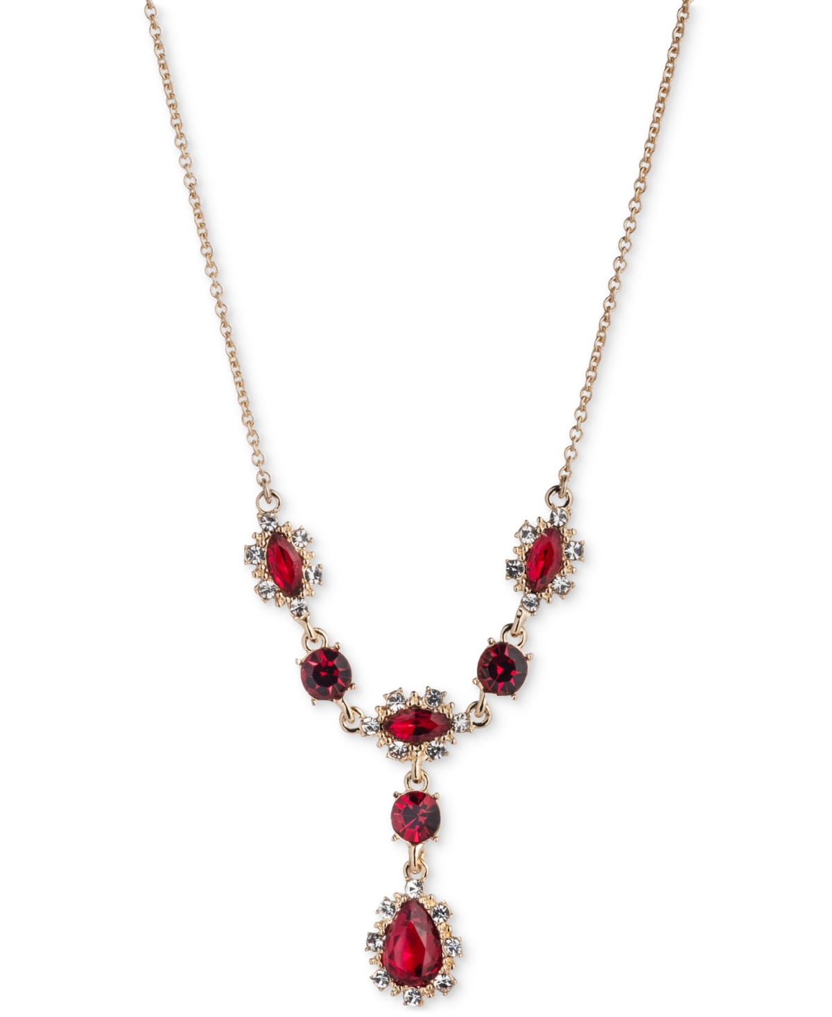 Marchesa Gold-tone Pave & Color Crystal Statement Lariat Necklace, 16" + 3" Extender In Bright Red